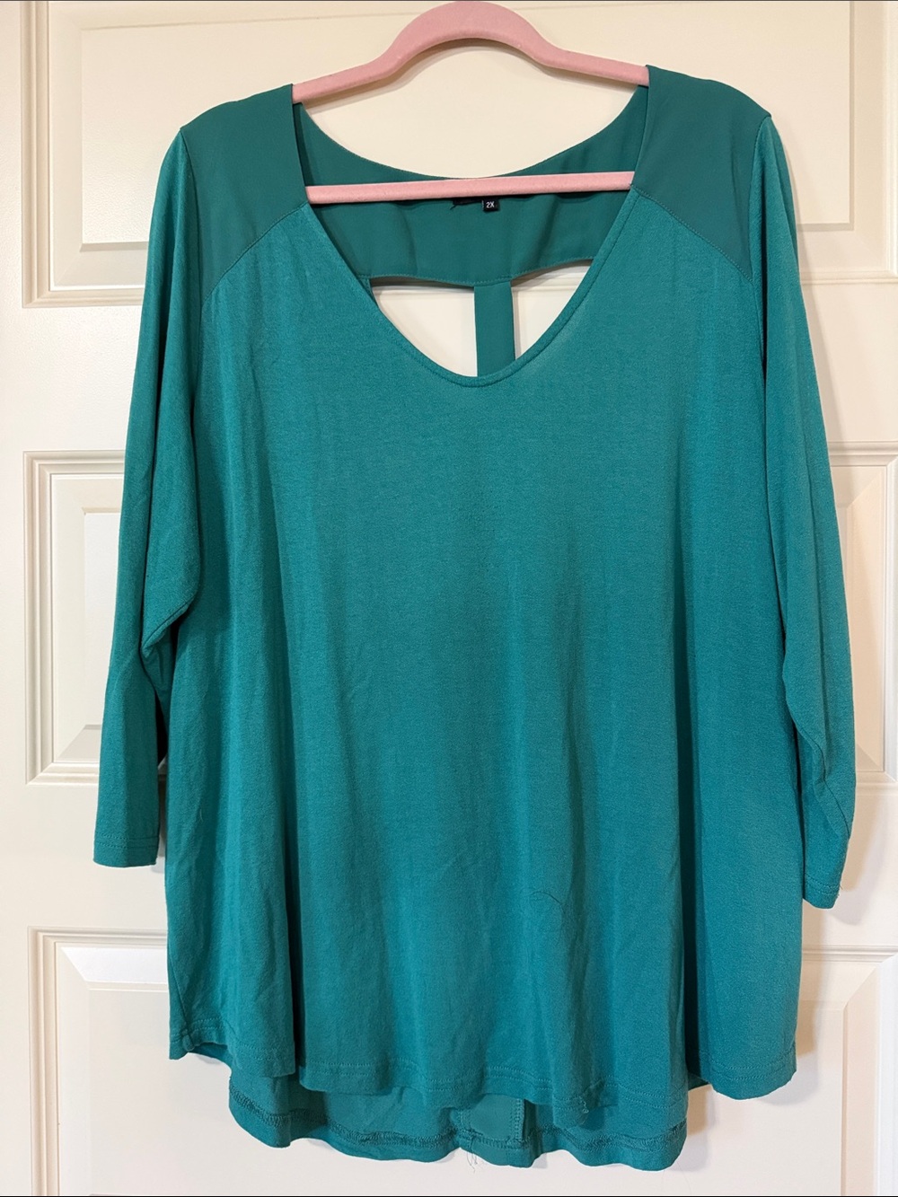 Teal Green Scoop Neck 3/4 Sleeve Top